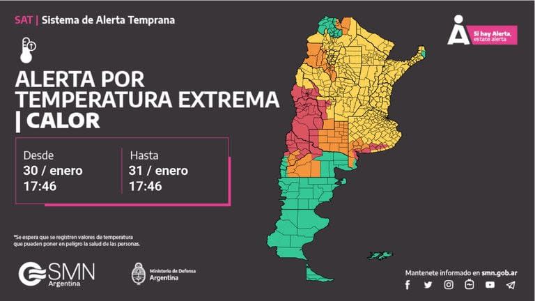 El mapa de alertas meteorológicas por altas temperaturas