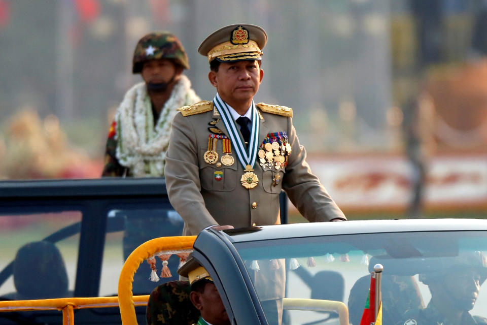 Myanmar’s Gen. Min Aung Hlaing takes part during a parade to mark the 72nd Armed Forces Day in the capital city, Naypyitaw, Mar. 27, 2017. (Photo: Soe Zeya Tun/Reuters)