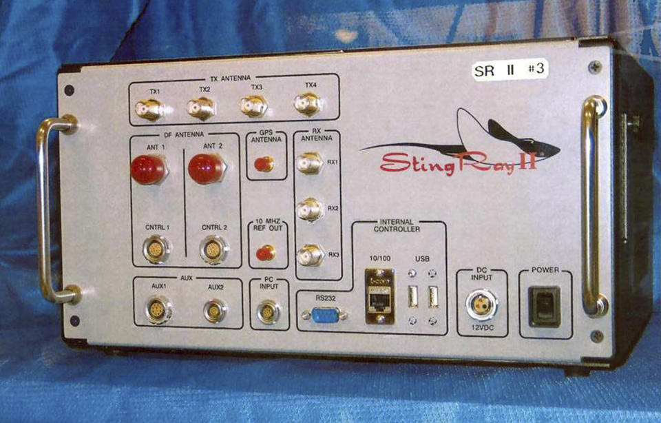 FILE - This undated file photo provided by the U.S. Patent and Trademark Office shows the StingRay II, a cellular site simulator used for surveillance purposes manufactured by Harris Corporation, of Melbourne, Fla. Search warrant documents released Tuesday, March 19, 2019, revealed that the FBI used highly secretive and controversial cellphone sweeping technology similar to that of Sting Ray to zero-in on Michael Cohen, President Donald Trump's former personal attorney, when agents raided his New York City home, hotel room and office. (U.S. Patent and Trademark Office via AP, File)