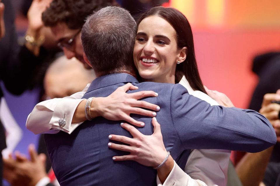 Caitlin Clark wears John Hardy jewelry at the 2024 WNBA Draft.