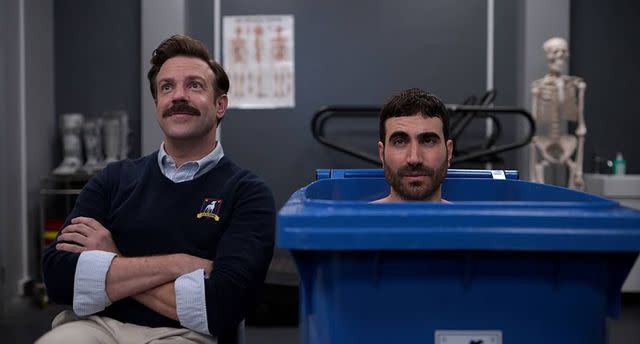 Apple TV+ Jason Sudeikis as Ted Lasso and Brett Goldstein as Roy Kent on 'Ted Lasso'.