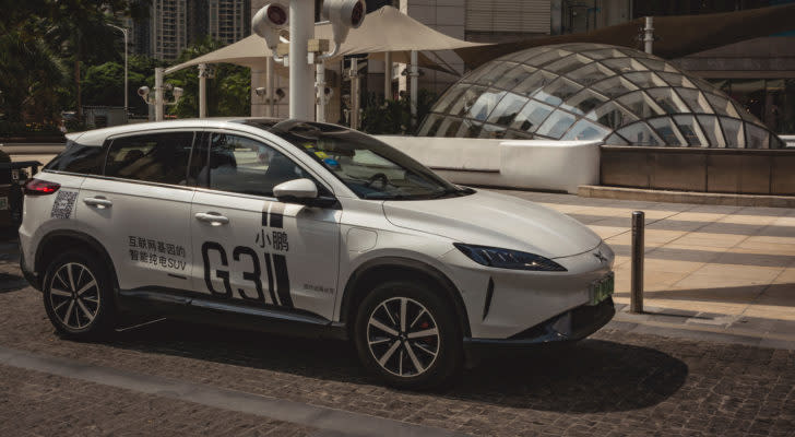 Image of Xpeng's (XPEV) G3 electric SUV outside a mall in China