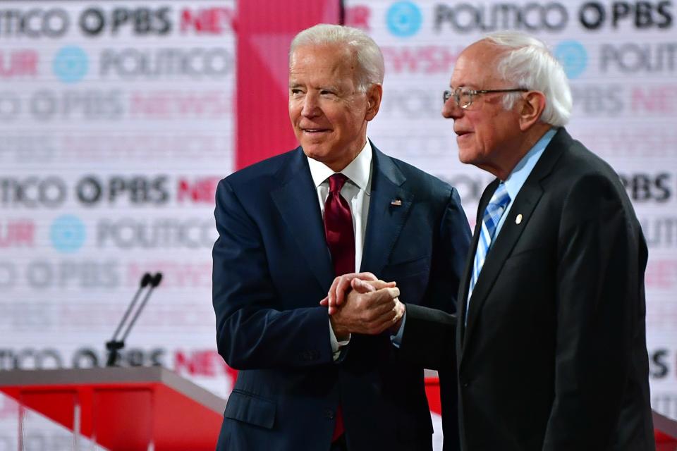 Democratic presidential hopefuls Joe Biden and Bernie Sanders.
