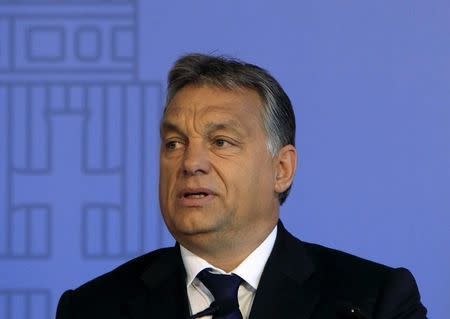 Hungarian Prime Minister Viktor Orban delivers a speech in Budapest, Hungary, September 7, 2015. REUTERS/Bernadett Szabo