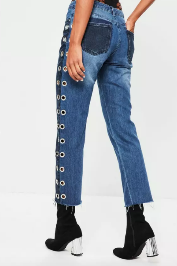 <p>Misguided blue mid rise eyelet straight leg jeans, $72, <a rel="nofollow noopener" href="https://www.missguidedus.com/blue-mid-rise-eyelet-detail-straight-leg-jeans?mbid=synd_yahoostyle" target="_blank" data-ylk="slk:misguided.com;elm:context_link;itc:0;sec:content-canvas" class="link ">misguided.com</a></p>