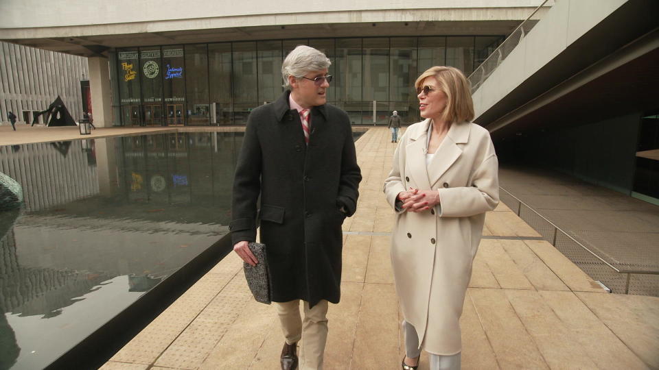 Correspondent Mo Rocca with actress Christine Baranski.  / Credit: CBS News