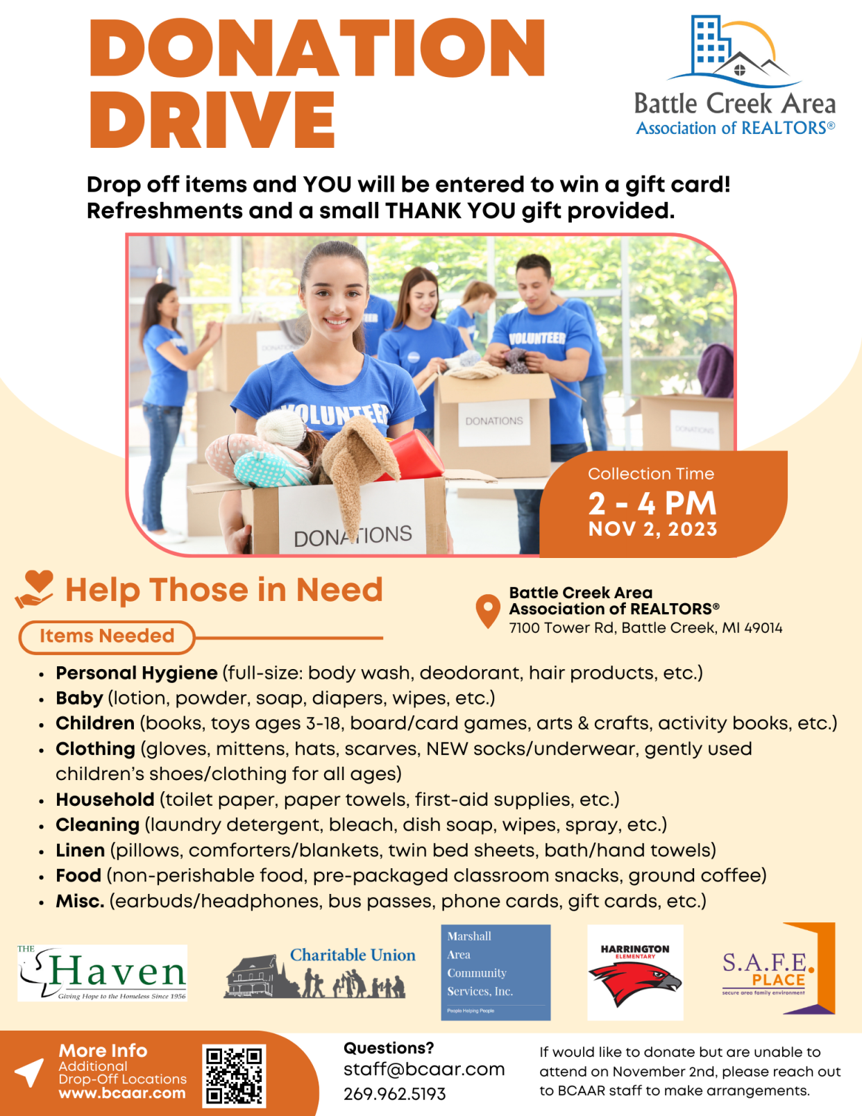 The Battle Creek Area Association of Realtors is once again hosting a donation drive to support local nonprofit organizations.