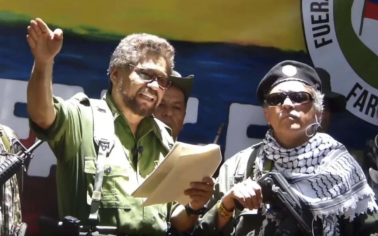 Ivan Marquez announcing that he and his followers in Farc are ending the ceasefire, in a 30-minute video posted online on Thursday - AFP