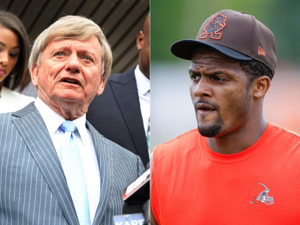 Attorney Rusty Hardin and Browns quarterback Deshaun Watson.