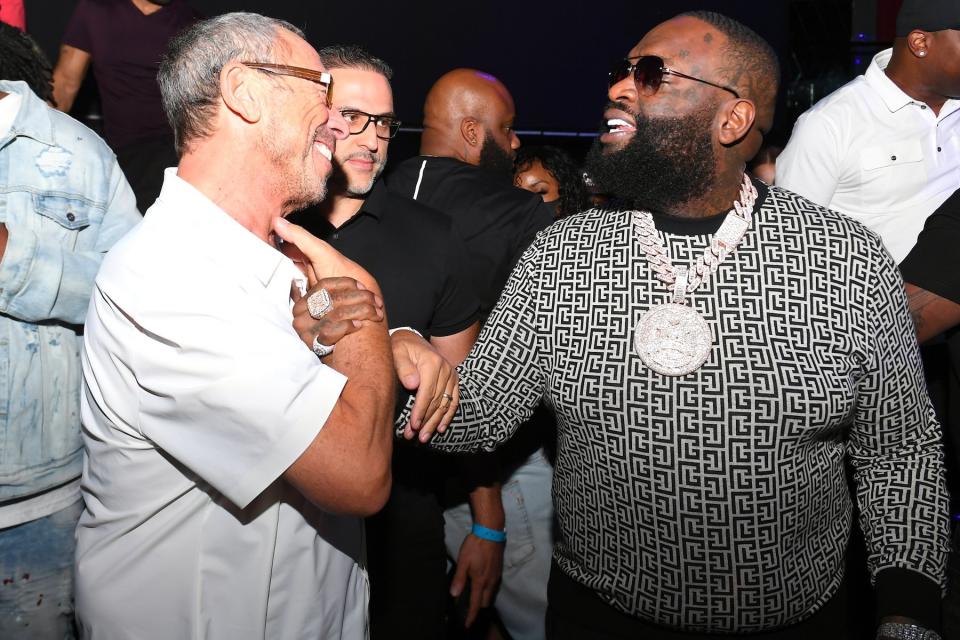 Nightclub entrepreneur Victor Drai welcomes recording artist Rick Ross during the official opening of Ross's Drai's Beach Club - Nightclub residency at The Cromwell Las Vegas on June 27, 2021, in Las Vegas, Nevada. 