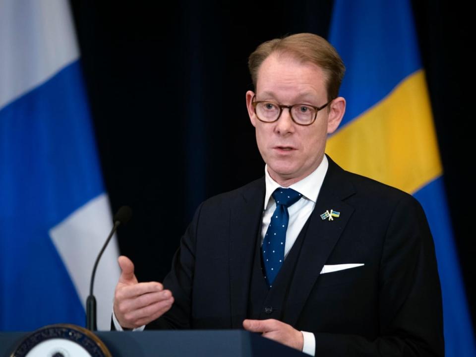 Swedish Foreign Minister Tobias Billström speaks during a news conference at the U.S. State Department in Washington on Dec. 8, 2022. (Cliff Owen/The Associated Press - image credit)