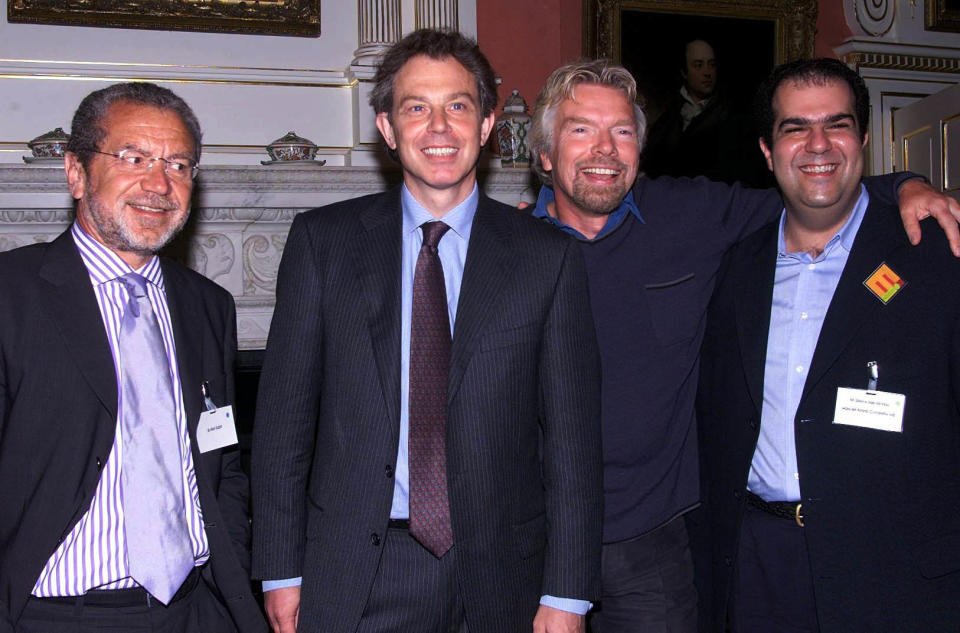  Entrepreneurs (L-R) Amstrad Chairman Alan Sugar  Virgin boss Richard Branson and EasyJet chairman Stelios Haji-lannou with  Prime Minister Tony Blair at the launch in Downing Street of Enterprise Insight, a new business initiative.  * aimed to create a more enterprising culture and society across the UK. 