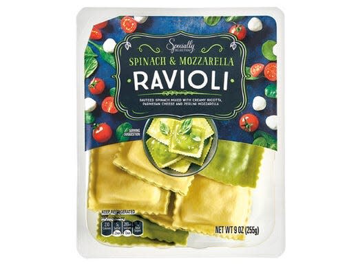 Black and clear pack of spinach and cheese ravioli from Aldi