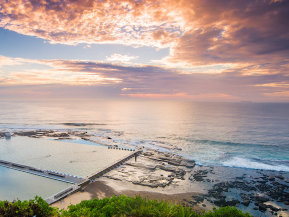 A sunset over the beach in Newcastle. 