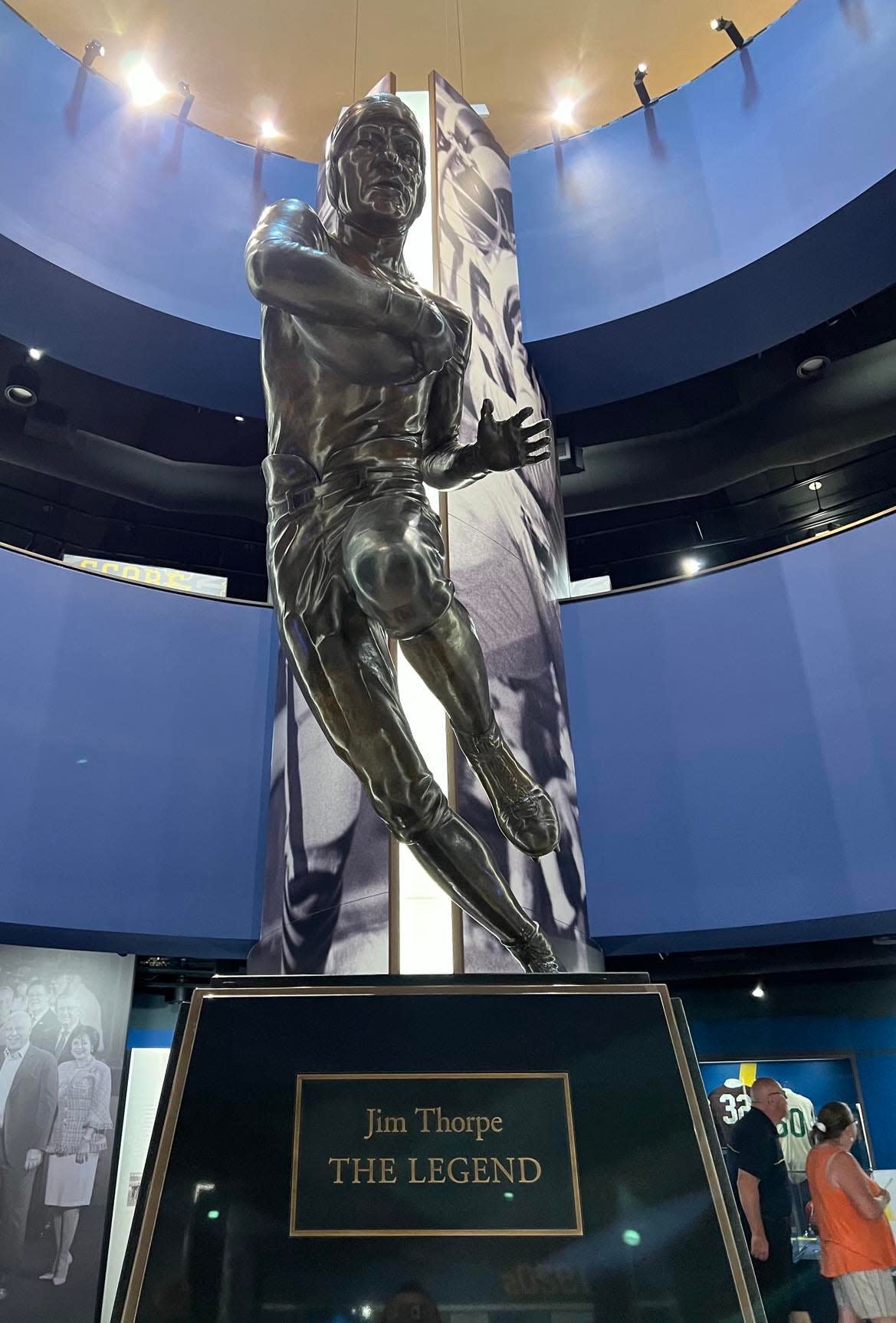 A statue honoring pro football icon Jim Thorpe is on display at the Pro Football Hall of Fame.