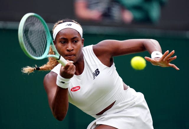 Coco Gauff hits a forehand