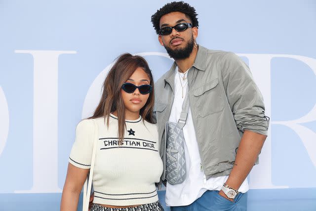 Marc Piasecki/WireImage Jordyn Woods and Karl-Anthony Towns attend the Dior Homme Menswear Spring Summer 2023 show as part of Paris Fashion Week on June 24, 2022 in Paris, France.