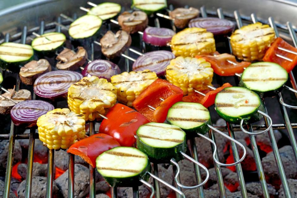 <p>Embracing deliciously marinated and perfectly <a href="https://www.delish.com/uk/cooking/recipes/a33388598/veggie-kebabs/" rel="nofollow noopener" target="_blank" data-ylk="slk:grilled vegetable kebabs;elm:context_link;itc:0;sec:content-canvas" class="link ">grilled vegetable kebabs </a>will ensure every plant-based guest is happy. </p><p>You can put whatever you want on these - from red peppers and chillies to tofu and mushrooms. Use your favourite marinade on them, and the put them straight on the BBQ to char and cook through for 10 minutes.</p>