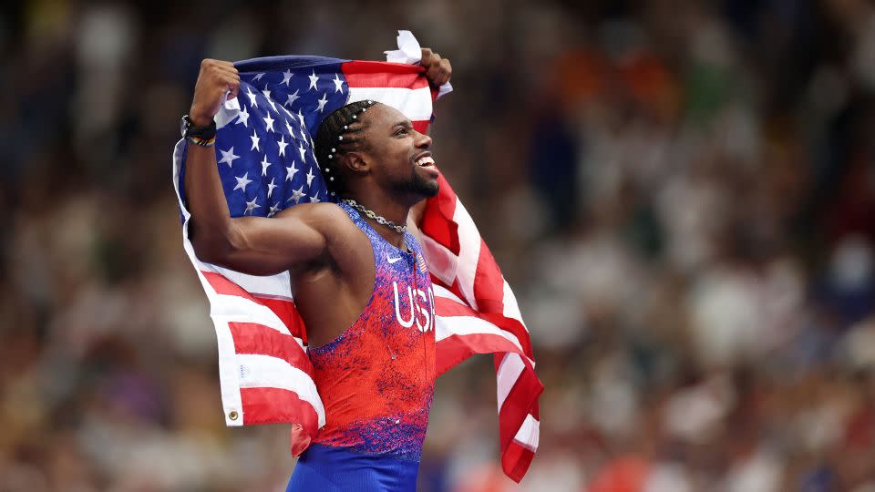 Noah Lyles takes the Olympic gold in the 100meter dash by the slimmest