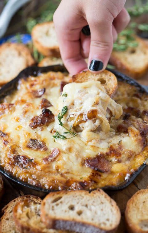 Hot Caramelized Onion Dip with Bacon and Gruyère