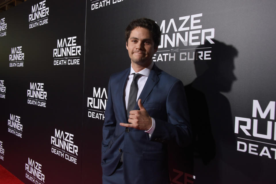 Dylan giving the hang loose sign at the premiere of the Maze Runner: The Death Cure