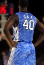 CORONADO, CA - NOVEMBER 11: Harrison Barnes #40 of the North Carolina Tar Heels and all the North Carolina and Michigan State Spartans players wore jerseys with U.S.A. on their back during the Quicken Loans Carrier Classic on board the USS Carl Vinson on November 11, 2011 in Coronado, California. (Photo by Ezra Shaw/Getty Images)