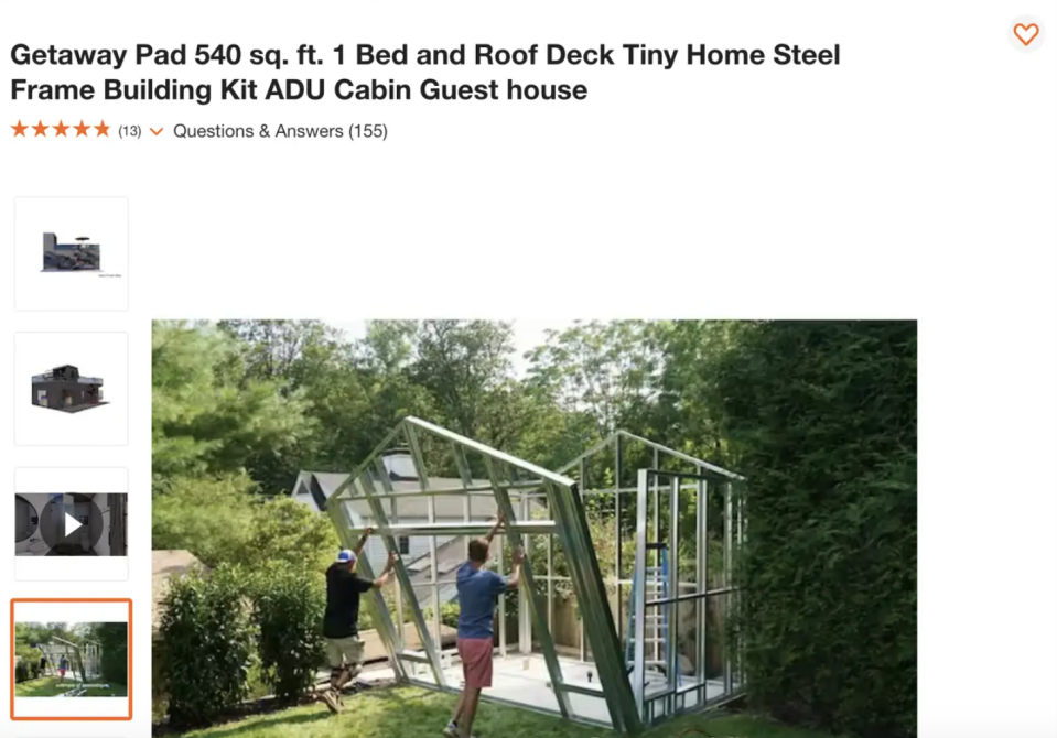 Ein Screenshot des Tiny-Home-Rahmens aus der Produktliste von Home Depot.  - Copyright:  Home Depot/PLUS 1