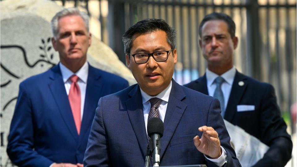 California State Assemblyman Vince Fong during a press conference about Chile's continued status as a Visa Waiver Program Country in Santa Ana, CA, on Friday, June 16, 2023.