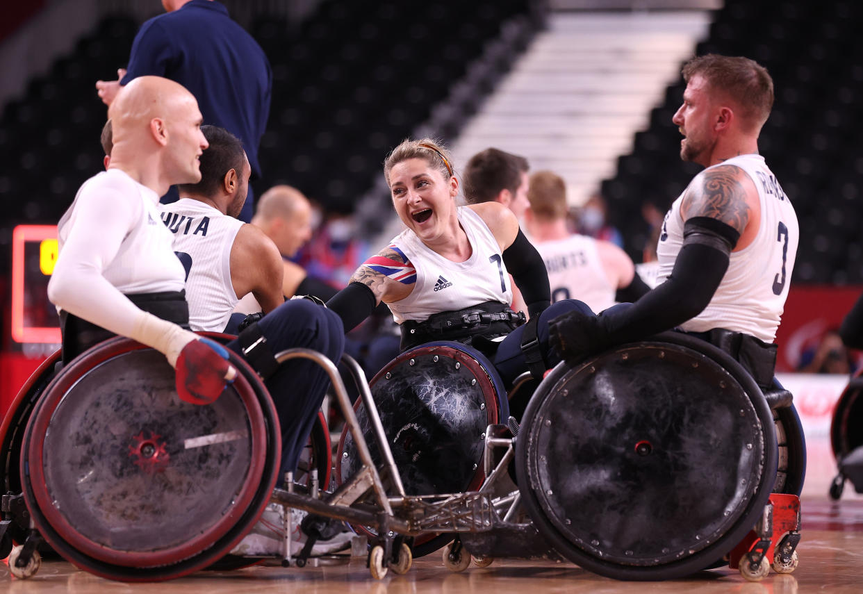 Kylie Grimes is the first woman to win gold at the mixed gender wheelchair rugby competition. (Alex Pantling/Getty Images)