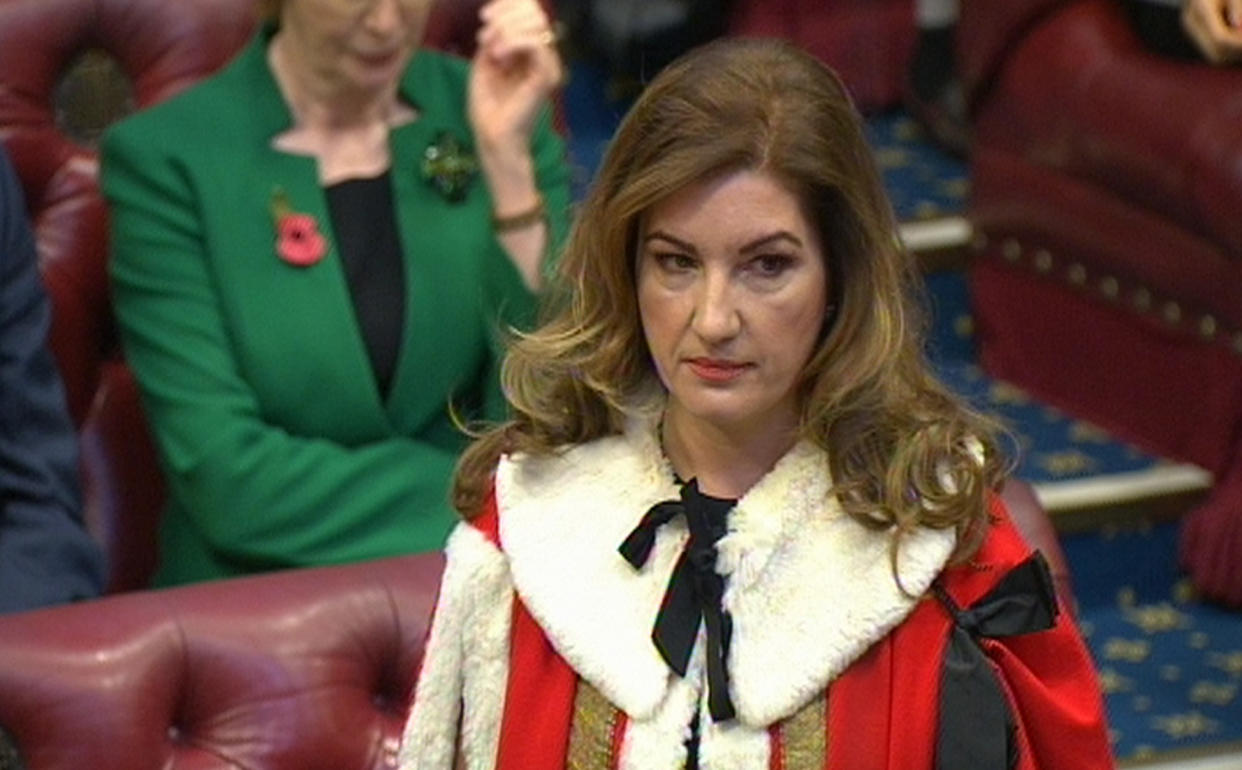 Businesswoman and television star Karren Brady takes her seat in the House of Lords.