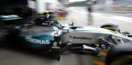 Mercedes Formula One driver Nico Rosberg of Germany drives out of the pit during first practice session of the Austrian F1 Grand Prix at the Red Bull Ring circuit in Spielberg, Austria, June 19, 2015. REUTERS/Leonhard Foeger -