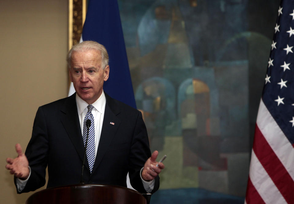 U.S. Vice President Joe Biden speaks during a press conference in Tegucigalpa, Honduras, Tuesday, March, 6, 2012. Biden is on a one-day visit to Honduras. (AP Photo/Esteban Felix)