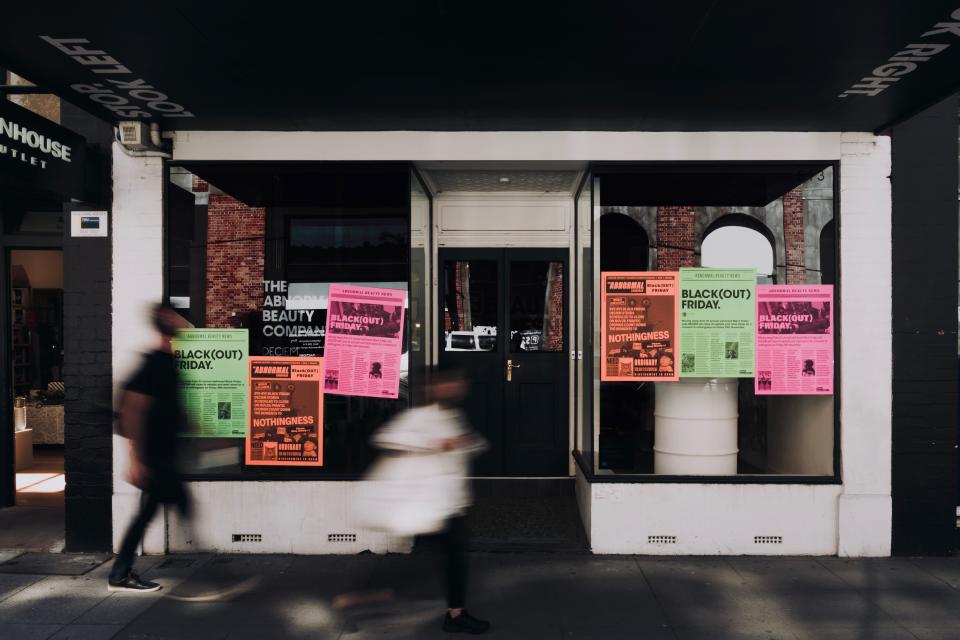 Posters on the closed Melbourne The Ordinary store.