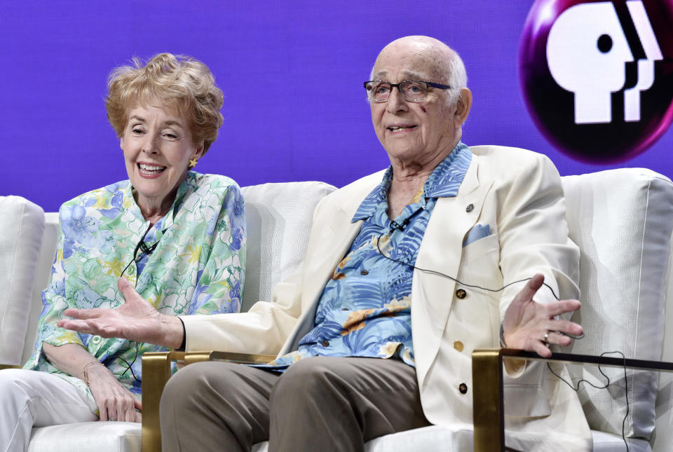 <p> Actors Gavin MacLeod, right, and Georgia Engel take part in a panel discussion on the PBS special "Betty White: First Lady of Television" during the 2018 Television Critics Association Summer Press Tour at the Beverly Hilton, Tuesday, July 31, 2018, in Beverly Hills, Calif. (Photo by Chris Pizzello/Invision/AP) </p>