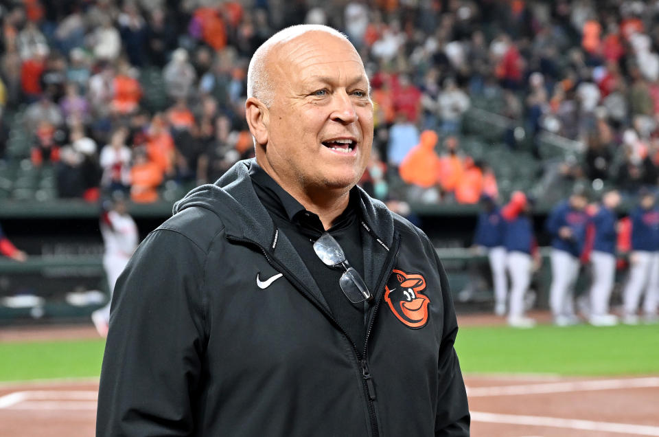 BALTIMORE, MARYLAND - SEPTEMBER 29: Former Baltimore Oriole Cal Ripken Jr. on the field before the game against the Boston Red Sox at Oriole Park at Camden Yards on September 29, 2023 in Baltimore, Maryland. (Photo by G Fiume/Getty Images)