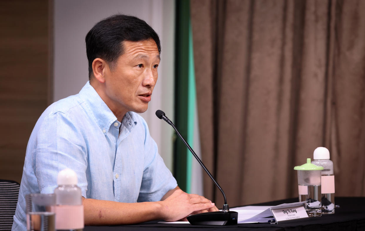 Health Minister Ong Ye Kung, who co-chairs the multi-ministry task force on COVID-19, addresses reporters at a virtual media briefing by the MTF on Friday, 21 January 2022 (PHOTO: Ministry of Communications and Information)