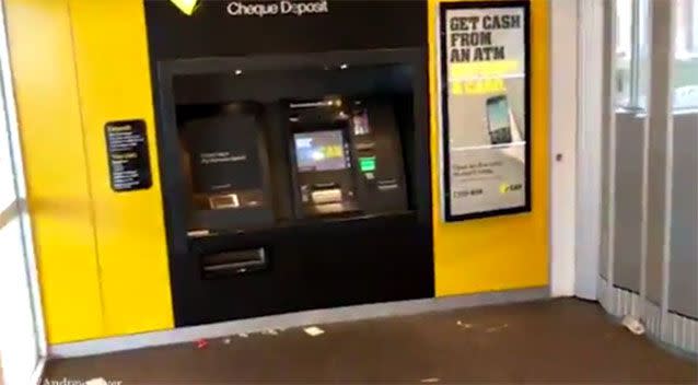 The ATM next to the open bank branch doors. Source: Twitter