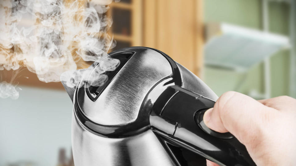 Tea kettle releasing steam