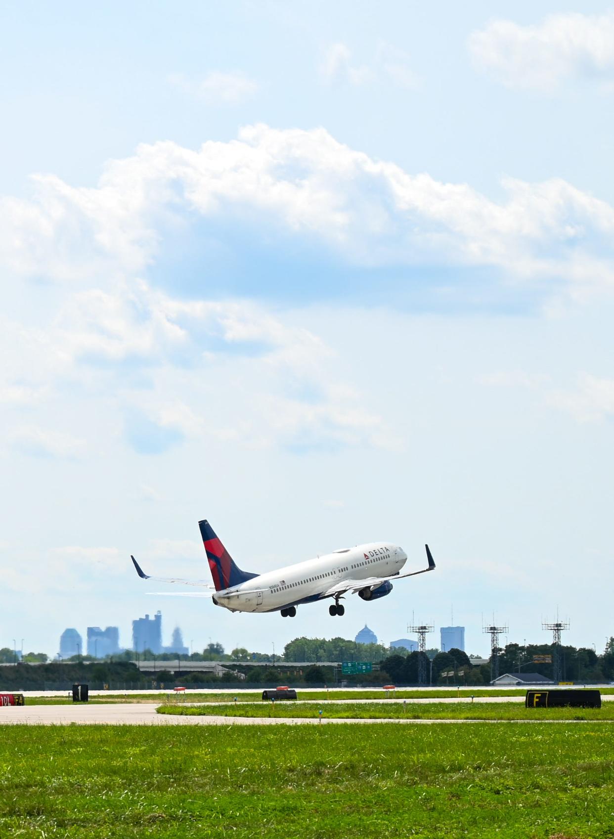 A Delta Air Lines jet takes off from John Glenn Columbus International Airport in this August 2022 file photo.
