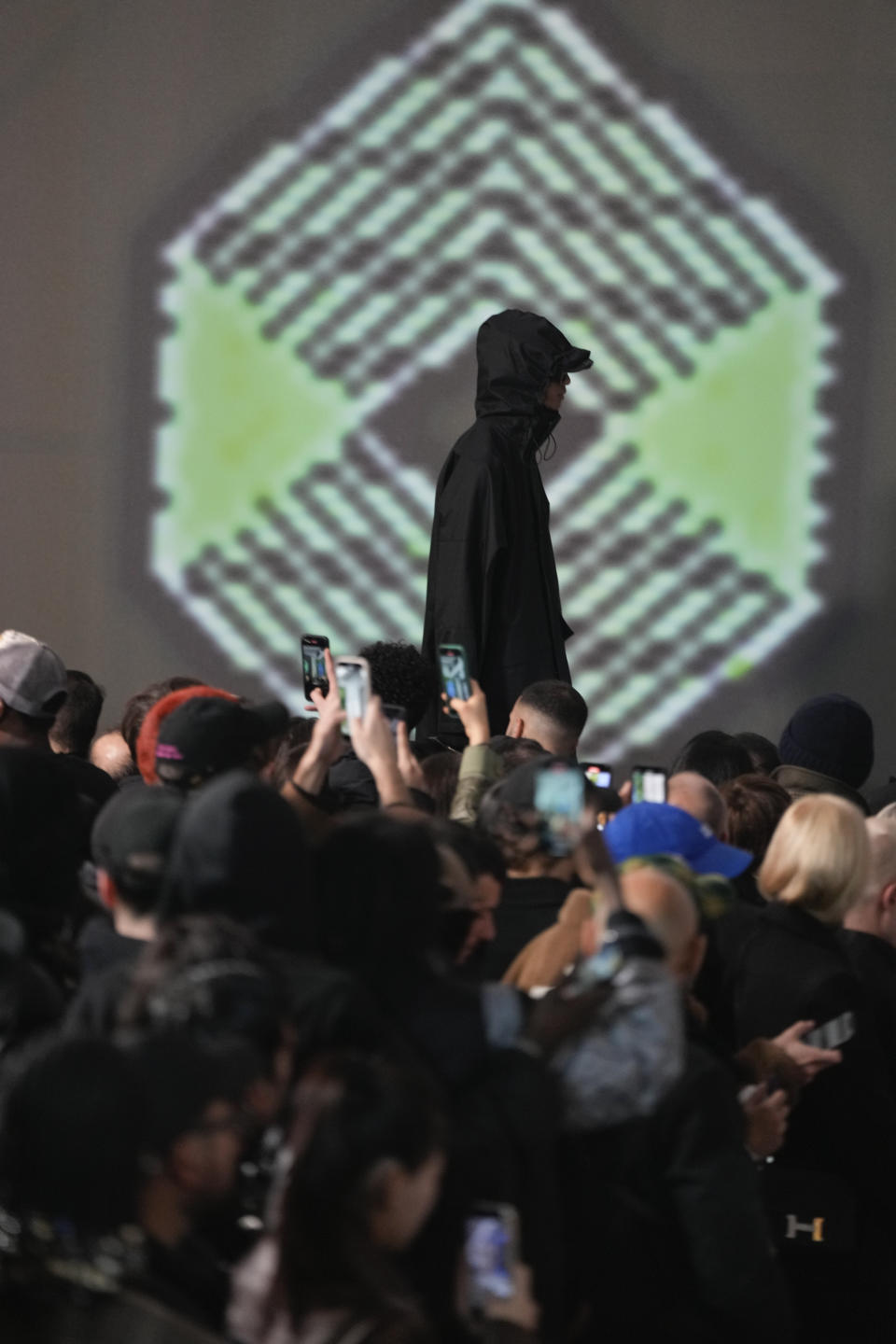 A model wears a creation as part of the ALUX9SM menswear Fall-Winter 2023-24 collection presented in Milan, Italy, Friday, Jan. 13, 2023. (AP Photo/Luca Bruno)