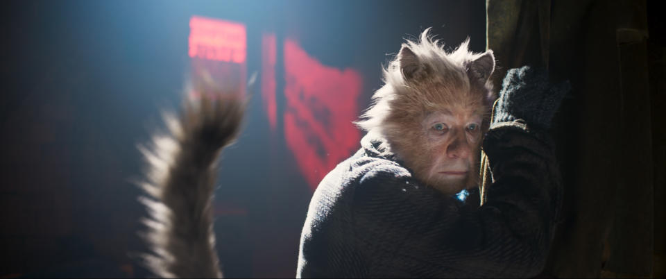 This image released by Universal Pictures shows Ian McKellen as Gus the Theatre Cat in a scene from "Cats." (Universal Pictures via AP)