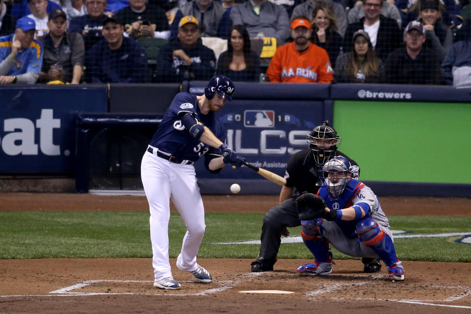 Brewers pitcher Brandon Woodruff took Clayton Kershaw deep in Game 1 of the NLCS. (Getty Images)