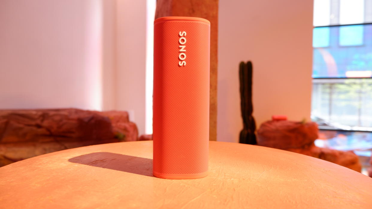  Listing image for best Bluetooth speakers showing Sonos Roam in orange 