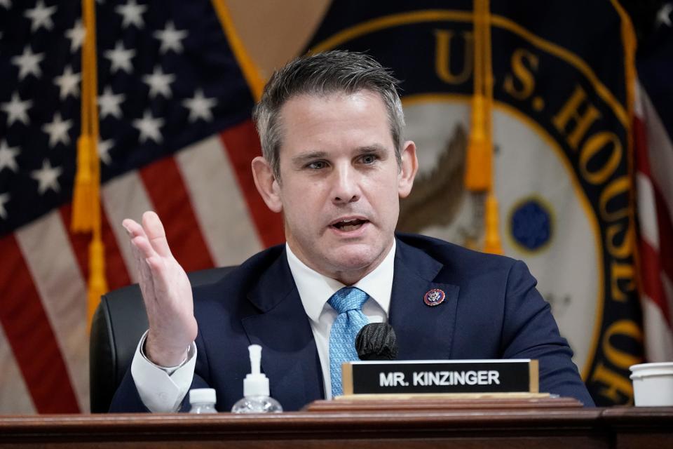 Rep. Adam Kinzinger, R-Ill., speaks as the House committee investigating the Jan. 6, 2021, attack on the U.S. Capitol holds a hearing at the Capitol July 21.