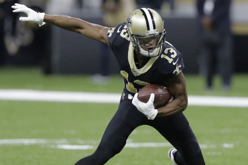 New Orleans Saints wide receiver Michael Thomas sustained a knee injury during a loss to the Minnesota Vikings on Sunday in Minneapolis. File Photo by AJ Sisco/UPI
