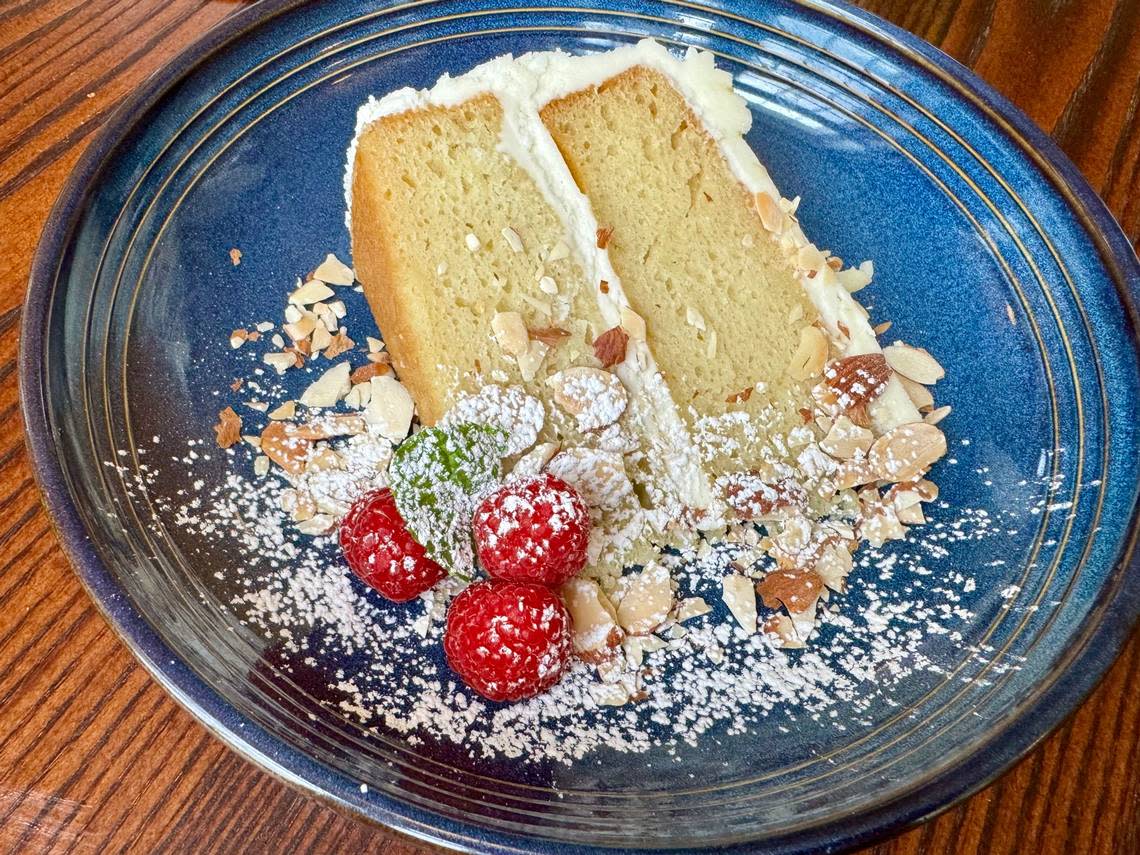 Almond cake with buttercream icing at Second Bar + Kitchen in Mineral Wells, Texas, March 24, 2024. Bud Kennedy/bud@star-telegram.com