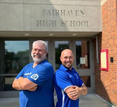 In this file photo, Donnie Joseph, left, and John Ricciardi pose for a picture together after being named co-athletic directors at Fairhaven High for the 2023-24 school year.