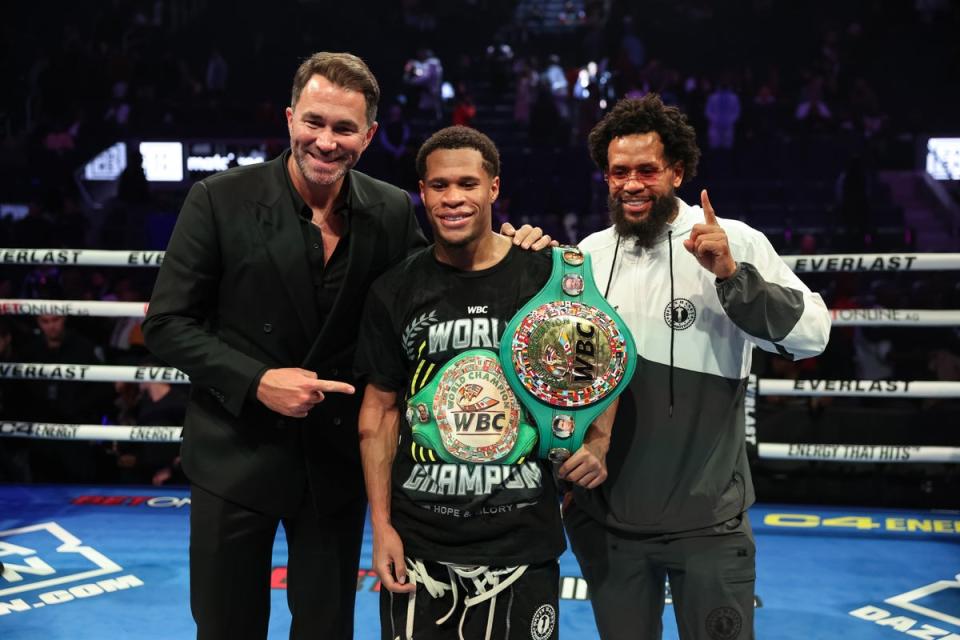 And the new: Haney won the super welterweight title on his divisional debut (Getty Images)