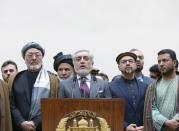 Afghanistan's presidential candidate Abdullah Abdullah speaks after the final presidential election results in Kabul