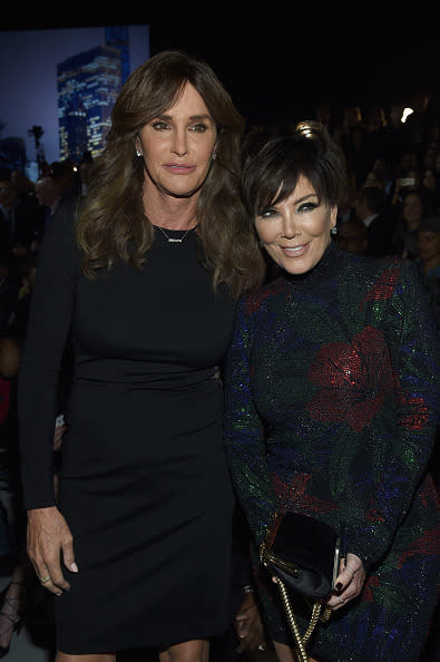 Caitlyn Jenner and Kris Jenner come together in the front row at the 2015 Victoria’s Secret Fashion Show. 